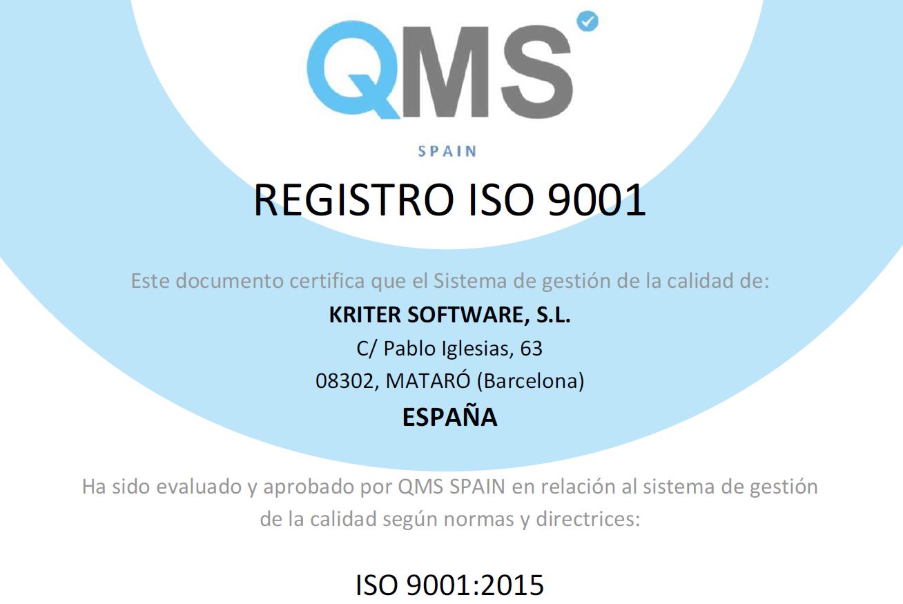 KRITER RENUEVA, un año más, la certificación ISO 9001:2015